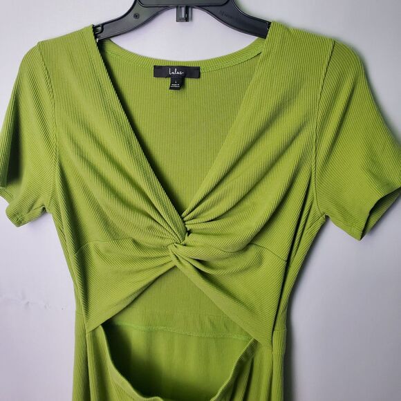 Lulus Green Ribbed Cutout Twist Front Midi Dress Size Large - Picture 4 of 8
